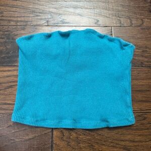 Garage blue ribbed stretchy bandeau tube top